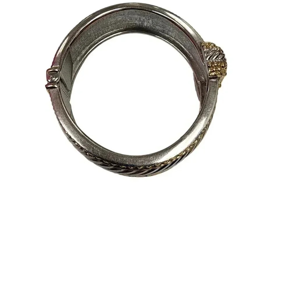 Vintage Spiral Hinged Engraved Hinged Bangle Bracelet Silver Tone - Picture 4 of 4